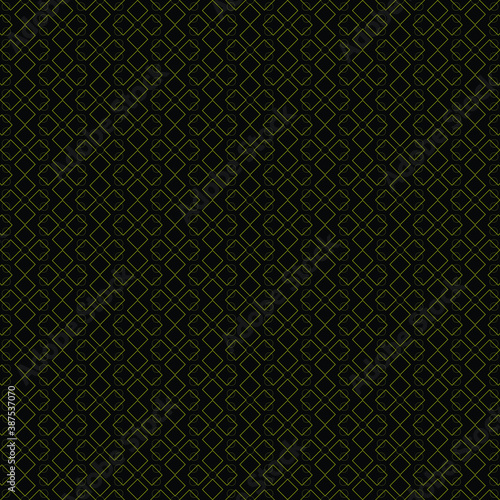 Geometric and seamless pattern. A simple abstract ornament with small shapes, squares and circles on black background