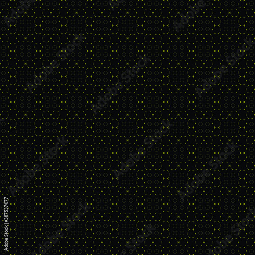 Geometric and seamless pattern. A simple abstract ornament with small shapes, squares and circles on black background