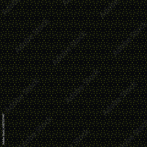 Geometric and seamless pattern. A simple abstract ornament with small shapes, squares and circles on black background