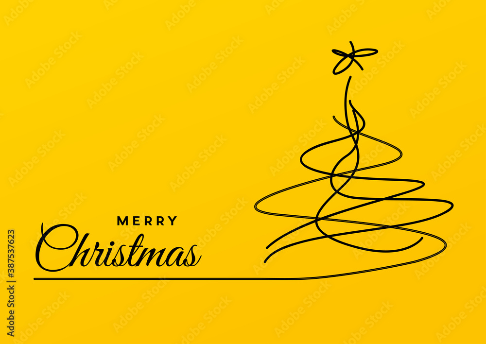 Christmas tree , freehand design and handwriting. Yellow background with iron wire. Vector illustration Christmas tree , freehand design and handwriting. Yellow background with iron wire. Vector illustration