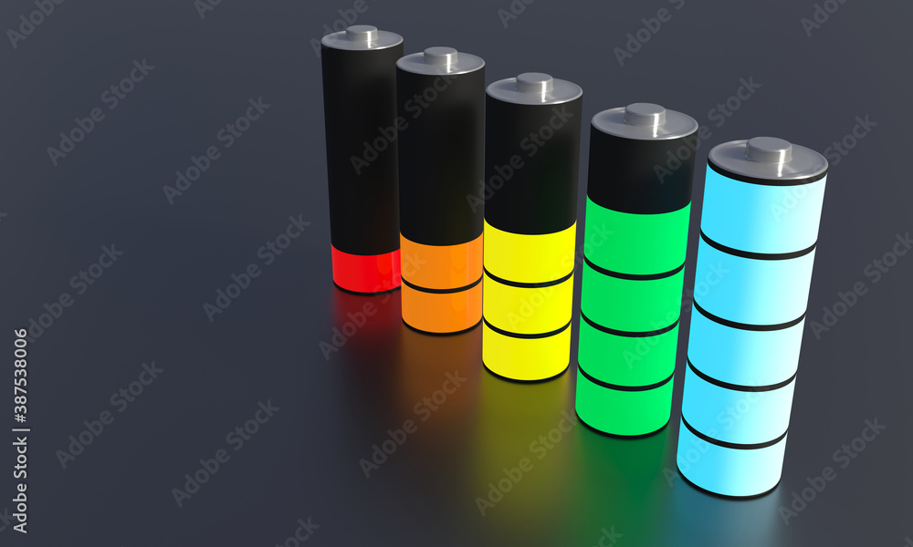 Batteries with different charge levels. Batteries with different charge levels.