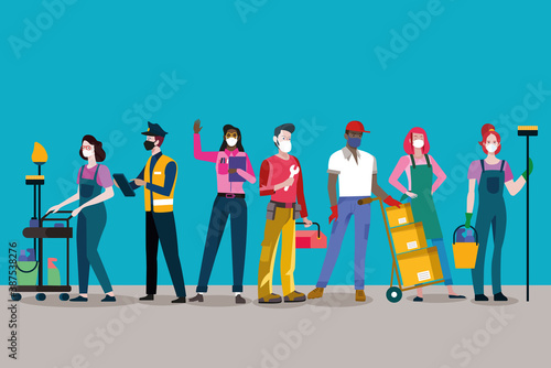Workers with face masks