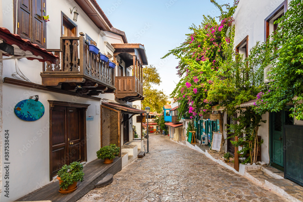 Colorful street view in Kas Town of Turkey.