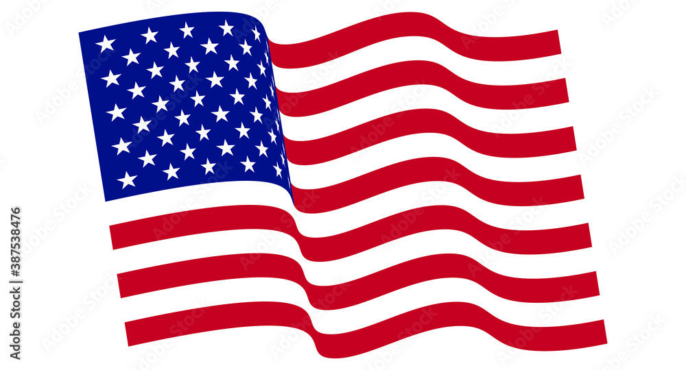 Vector Waving USA Flag. Waving American Flag Vector. National waving vector flag of the United States. Wavy USA banner on white background Vector Waving USA Flag. Waving American Flag Vector. National waving vector flag of the United States. Wavy USA banner on white background