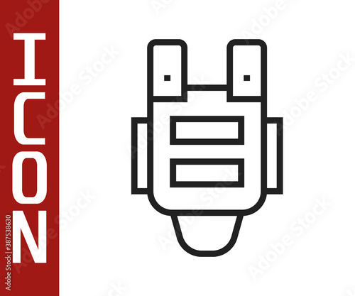 Black line Bulletproof vest for protection from bullets icon isolated on white background. Body armor sign. Military clothing. Vector.