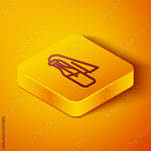 Isometric line Cocktail molotov icon isolated on orange background. Yellow square button. Vector.