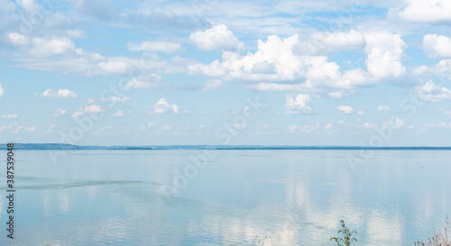 beautiful landscape of water and blue sky with white clouds on river