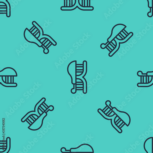 Black line Genetically modified chicken icon isolated seamless pattern on green background. Syringe being injected to chicken. Vector.
