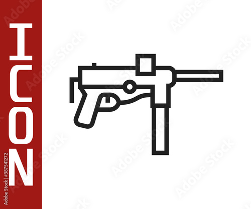 Black line Submachine gun M3, Grease gun icon isolated on white background. Vector.