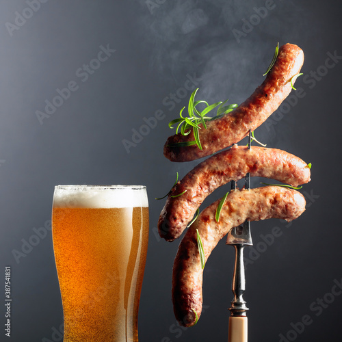 Beer and grilled Bavarian sausages.