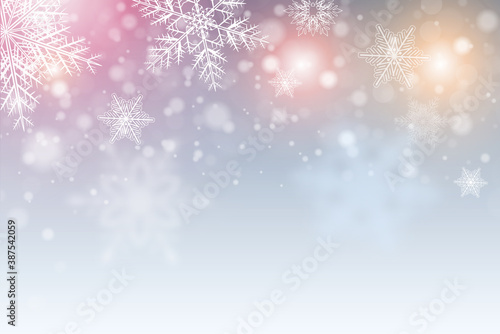 Christmas background with snowflakes, winter snow background, vector illustration