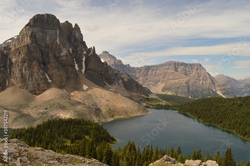 Climbing, hiking and camping at the Mount Assiniboine National Park in the Rocky Mountains between Alberta and British Columbia in Canada
