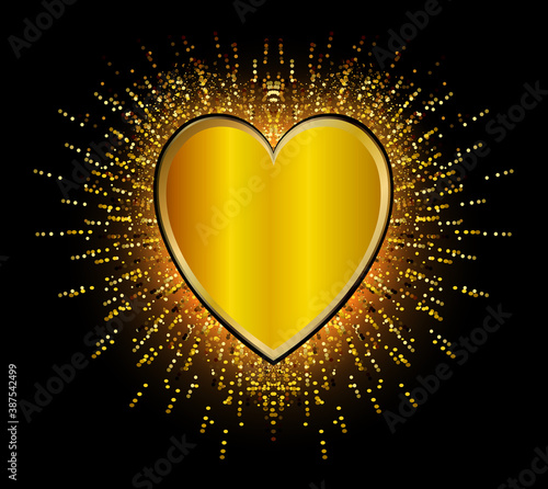 Golden sparkling heart shap...