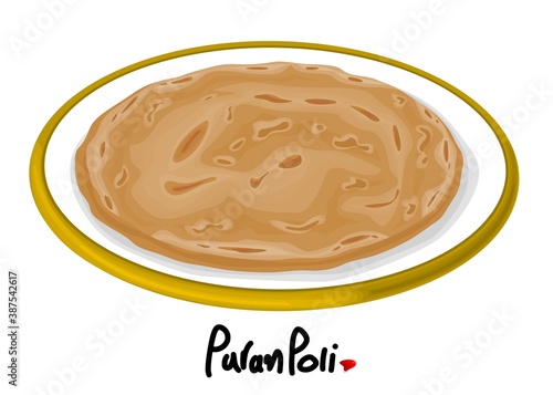 Puran poli Indian Sweets or Mithai Food Vector