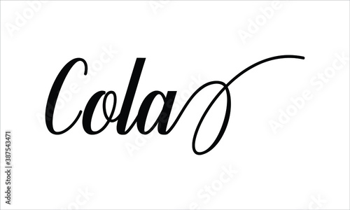 Cola Script Typography Cursive Calligraphy Black text lettering Cursive and phrases isolated on the White background for titles, words and sayings