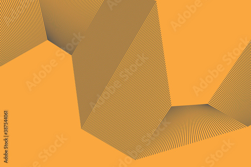 Abstract background pattern made with repeated lines forming geometric shapes in 3 dimensions. Simple, modern and architectural vector art in yellow color.