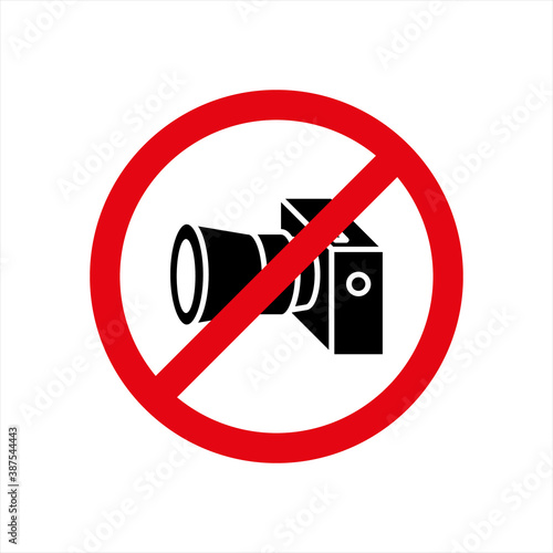 Prohibition sign no photo camera allowed - Vector high quality flat style pictogram illustration isolated on white background