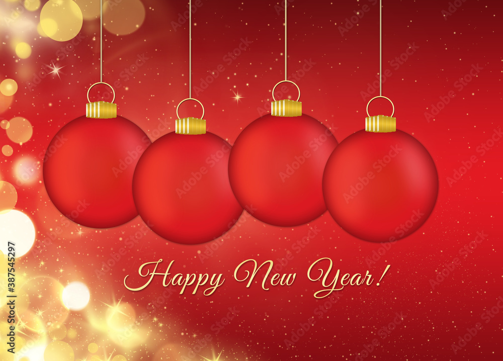 Luxury red Christmas background with baubles on red bakground. .Happy new year 2021! Luxury red Christmas background with baubles on red bakground. .Happy new year 2021!