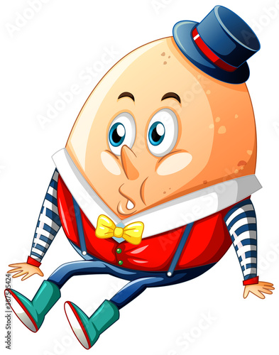 Humpty dumpty egg cartoon character on white background