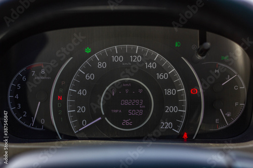 car​ instrument panel, car​ speed motor of​ night, car​ dashboard​ modern​ automobile control​illuminated panel​ speed display.