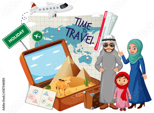Arab family with travel holiday theme