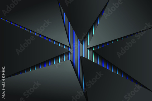 Dark abstract background. Sharp pieces of broken plastic and background with neon lighting. Vector EPS10