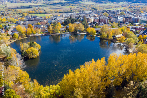 Landscape of Puigcerda lake on a sunny day Cerdanya Spain photo