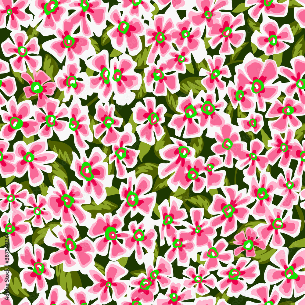 Summer nature botanical illustration. Seamless pattern made of decorative daisy flowers. Ditsy meadow ornament. Simple floral background in vintage style. Good for fashion, fabric and textile. Summer nature botanical illustration. Seamless pattern made of decorative daisy flowers. Ditsy meadow ornament. Simple floral background in vintage style. Good for fashion, fabric and textile.