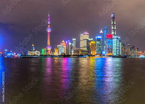 shanghai skyline at night with reflection, China