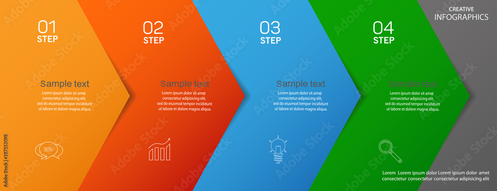 Business vector infographic design template with icons and 4 options or steps. Can be used for process diagram, presentations, workflow layout, banner, flow chart, info graph Business vector infographic design template with icons and 4 options or steps. Can be used for process diagram, presentations, workflow layout, banner, flow chart, info graph