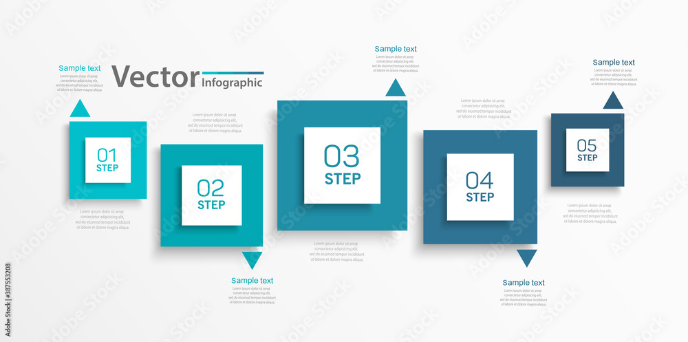  Vector business infographic template with  squares and 5 options or steps 