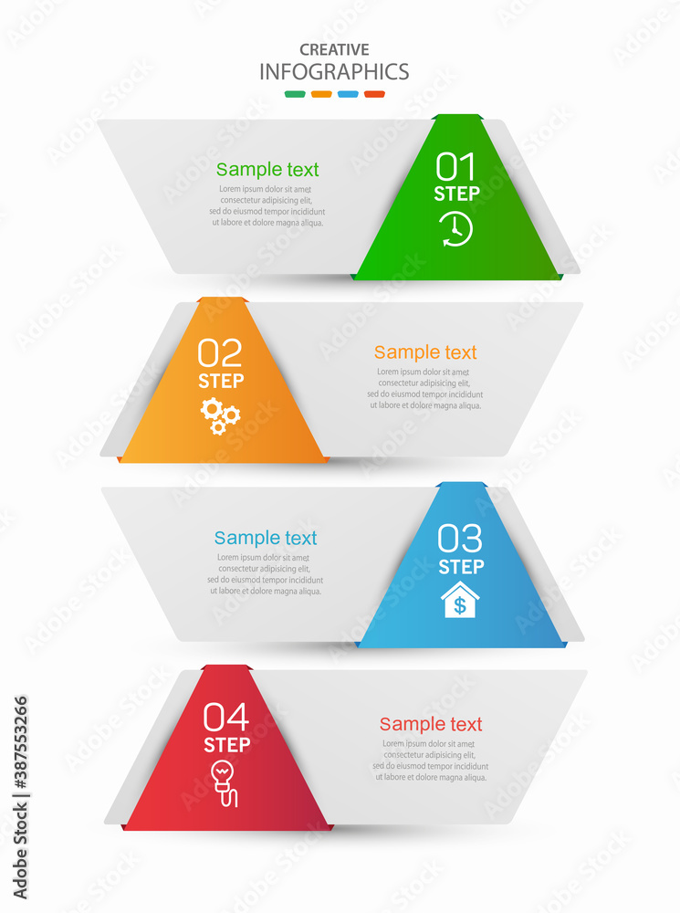 Business vector infographic design template with icons and 4 options or steps. Can be used for process diagram, presentations, workflow layout, banner, flow chart, info graph Business vector infographic design template with icons and 4 options or steps. Can be used for process diagram, presentations, workflow layout, banner, flow chart, info graph