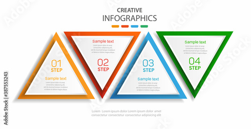 Infographic vector template of triangular elements with 4 options, steps, parts, segments. 