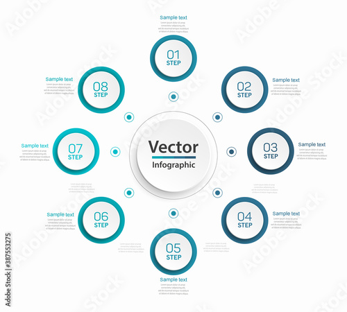 Modern vector infographic template with 8 steps for business. Can be used for workflow layout, diagram, annual report, web design