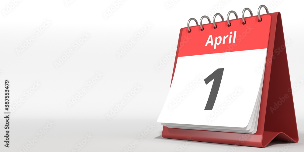 April 1 date on the flip calendar page, 3d rendering April 1 date on the flip calendar page, 3d rendering