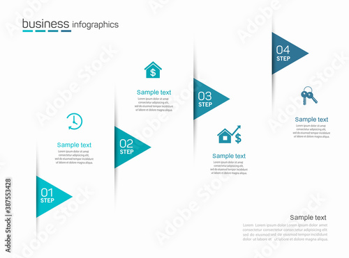 Modern vector  infographic template with 4 steps for business.  Can be used for workflow layout, diagram, annual report, web design 