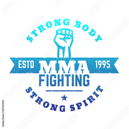 MMA Fighting logo, emblem with fist, blue on white