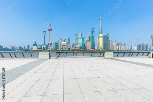 empty pavement and the bund skyline,copy space