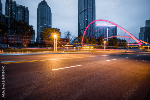 clean road with modern buildings background,tianjin china.