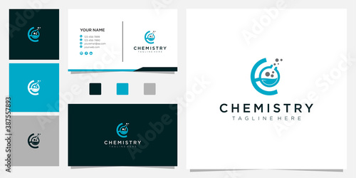 letter C with a lab bottle and a molecule inside