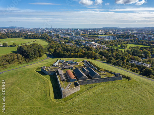 Magazine fort aerial view with Dublin city center in the background. Dublin, Ireland. October 2020