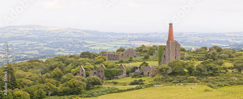 Old Cornish mine buildings near Caradon Hill and Minions, Cornwall, England, UK. photo