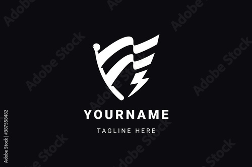 Flag with thunder logo design