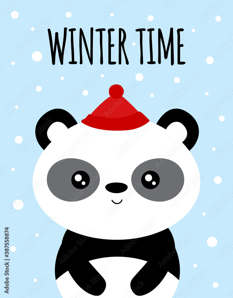 Fototapeta premium winter card with cute panda, vector illustration