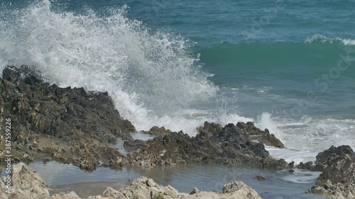 Rocky coastline of Corfu Island, Greece.
