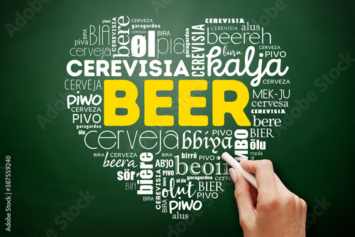 BEER love heart in different languages of the world (english, french, german, etc), Word Cloud collage, multilingual background photo