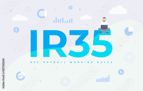 IR35 United Kingdom law business concept illustration. Tax evasion by employees and companies that hire them and provide services to clients through an intermediary