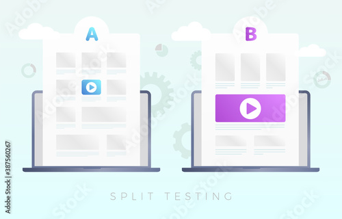 Split testing vector concept illustration. AB Comparison web site page, online experiment with different ui elements to identify better user convenience. Flat illustration isolated on light background