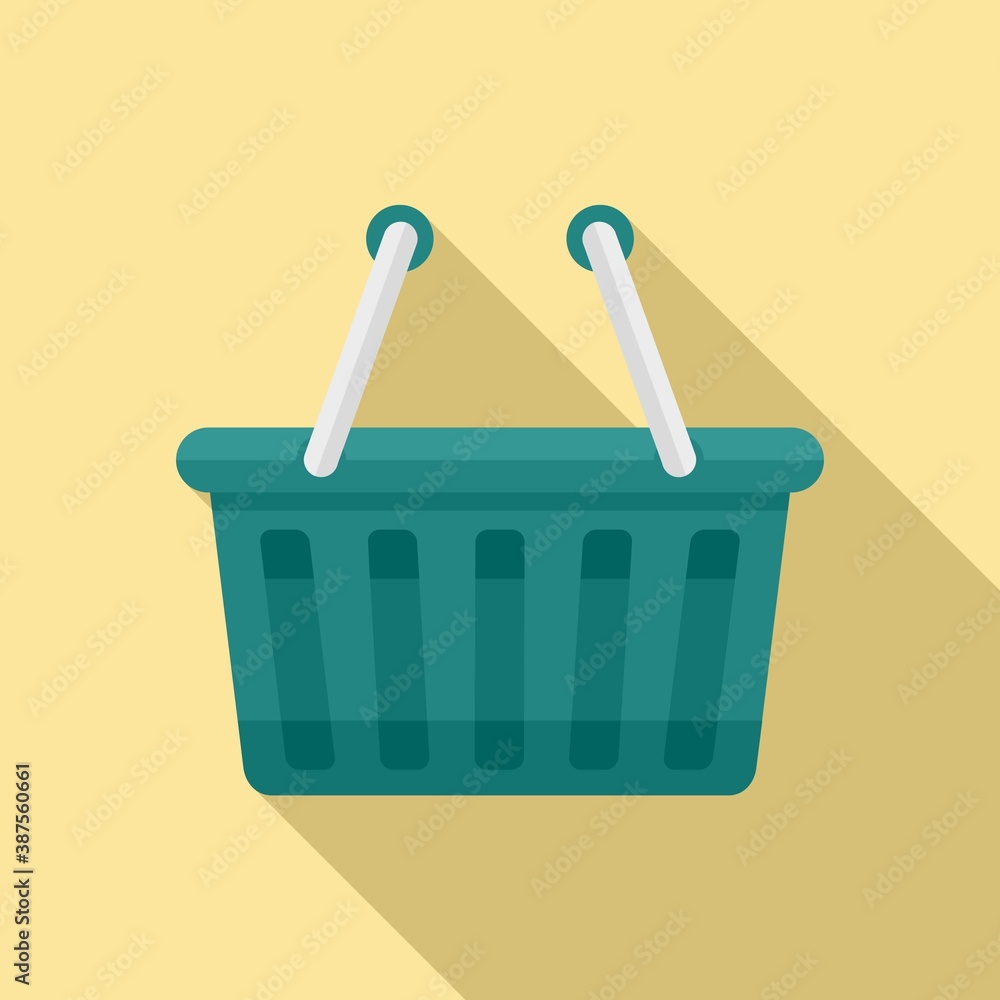 Fototapeta premium Plastic shop basket icon, flat style