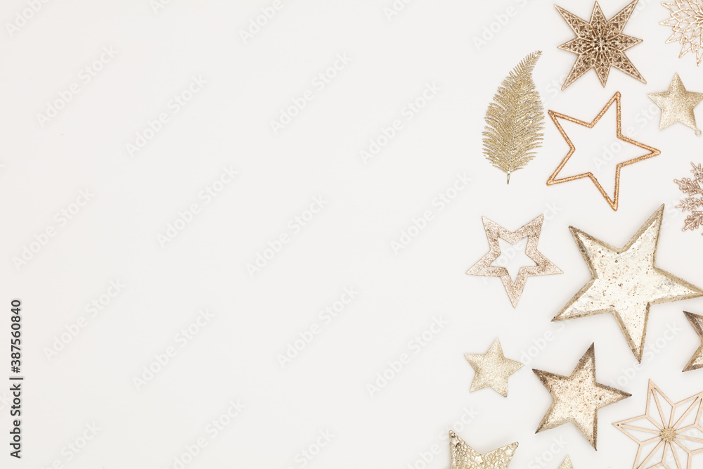 Christmas flatlay decor background on the white wooden table. Christmas flatlay decor background on the white wooden table.